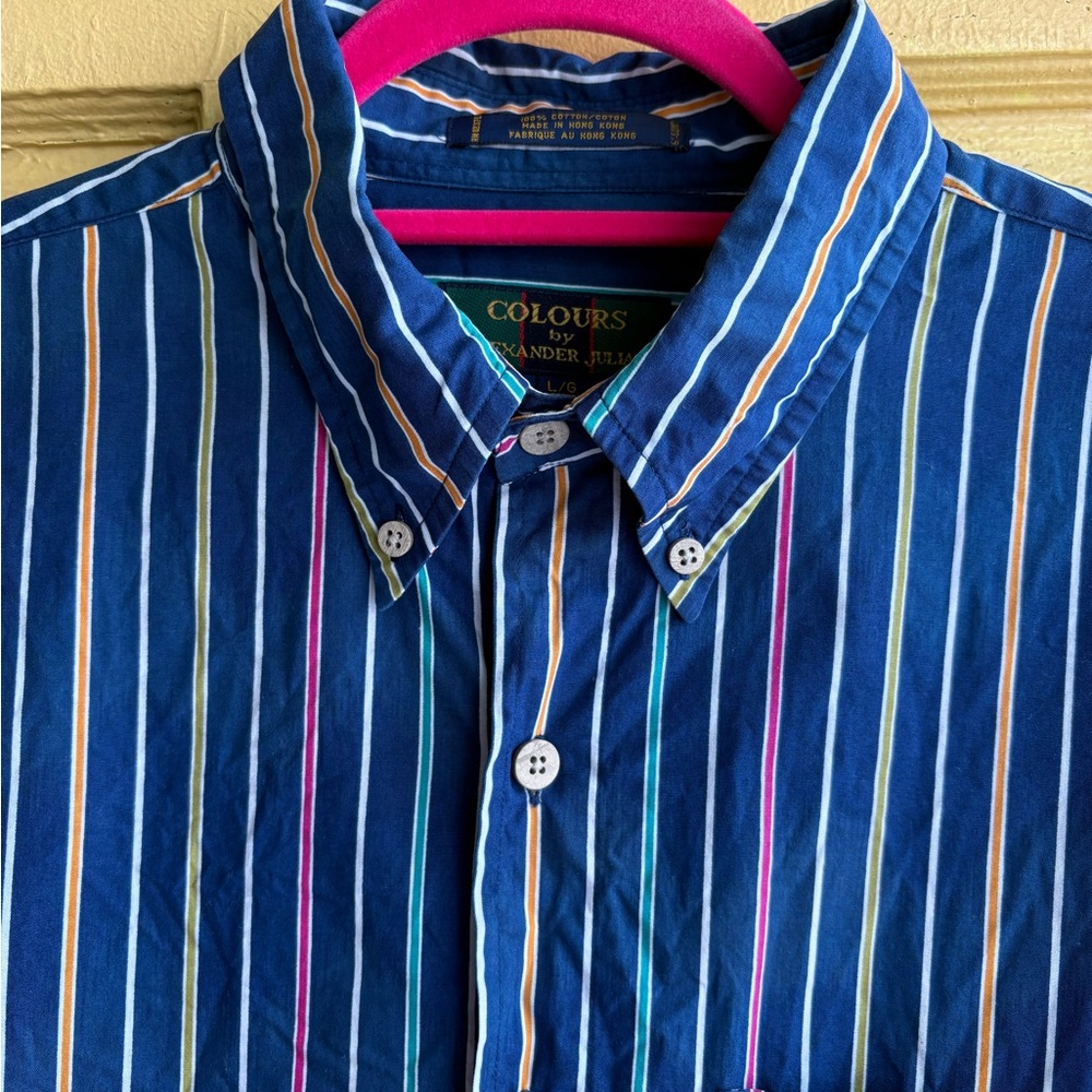Alexander Julian Navy Striped Button-Down Shirt with Multicolor Pinstripes